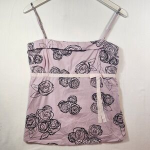 Vintage Lilac‎ Purple Black Rose Floral Empire Waist Bow Camisole Top US 10
